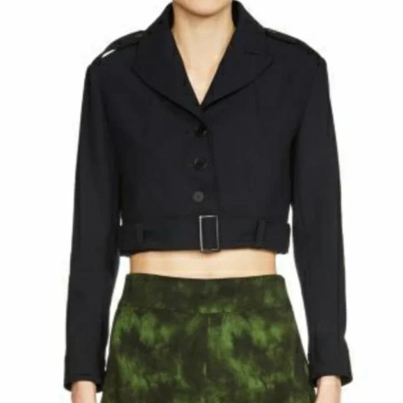 {Maje} 🔷 Black Via Cropped Belted Military Style Blazer - Picture 1 of 9
